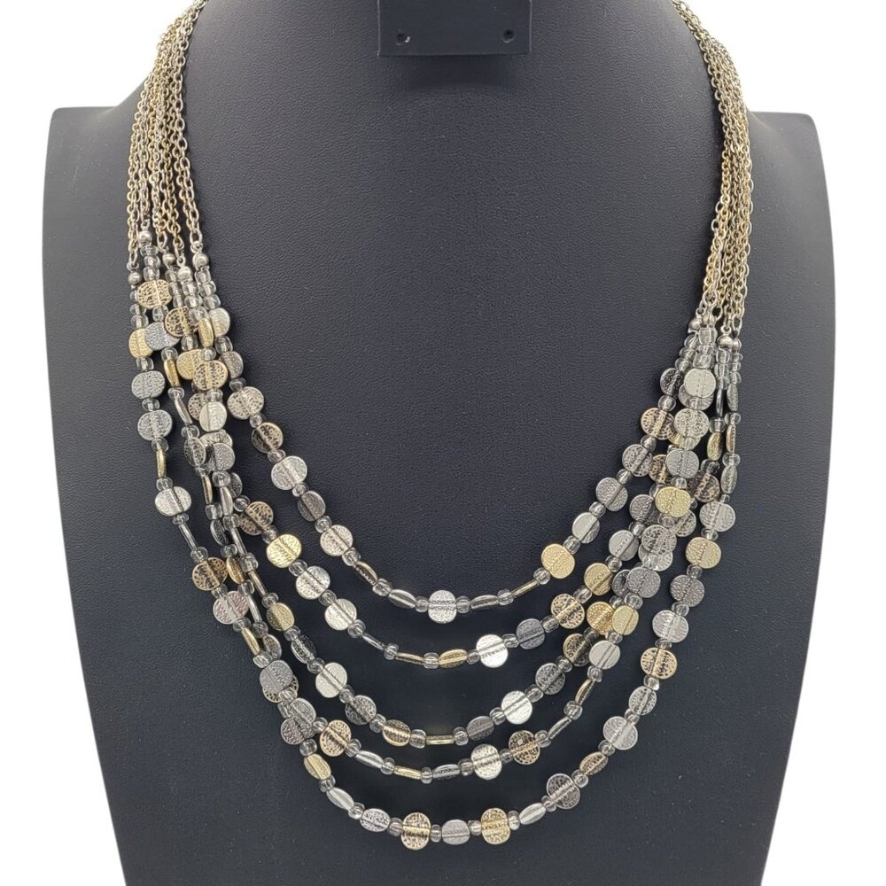Chico's 5 Layer Mixed Metal Necklace Antiqued Silver & Gold Tone Business Casual